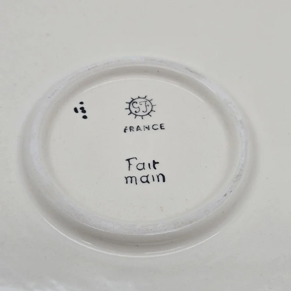 Vintage Fait Main‎ French Hand Painted Ceramic Serving Platter Folk Art Scene